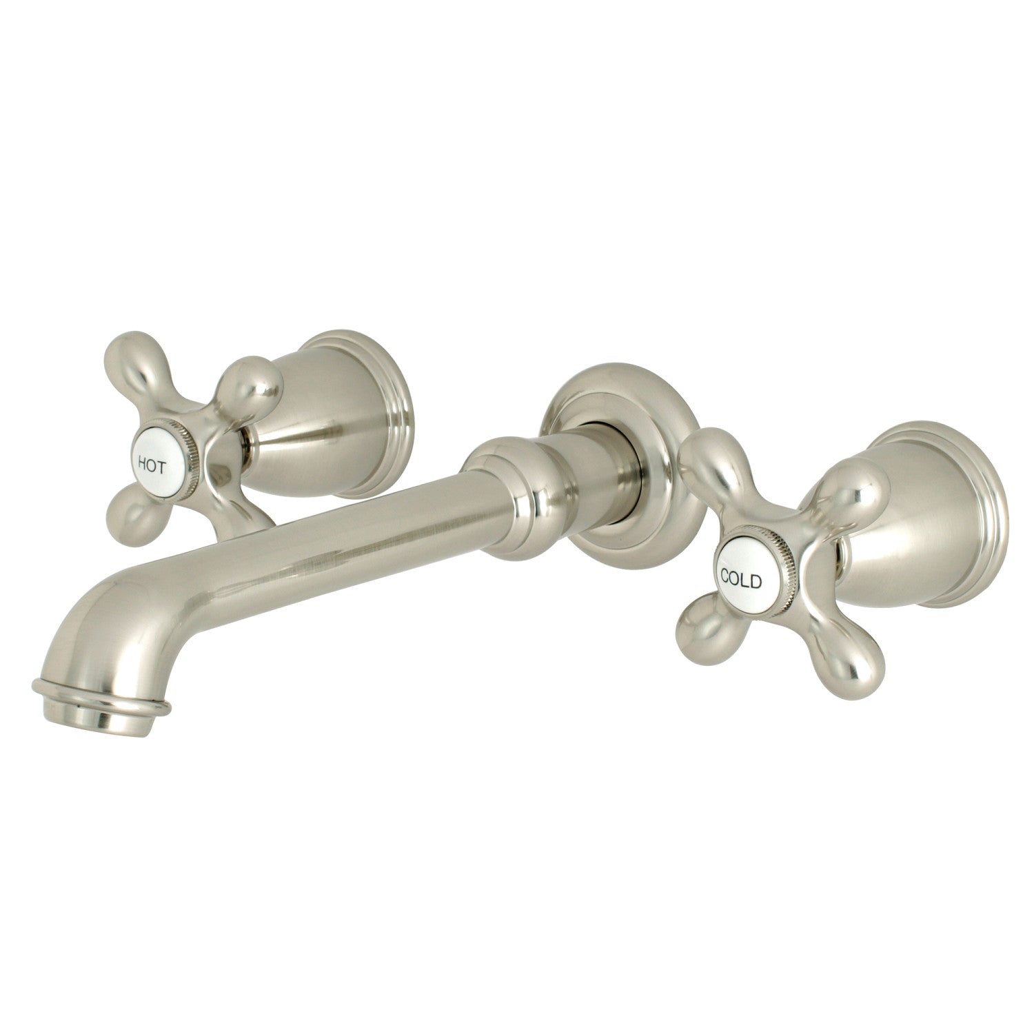 Kingston Tulare KS7128AX - English Country Double-Handle 3-Hole Wall Mount Bathroom Faucet, Brushed Nickel — image 1